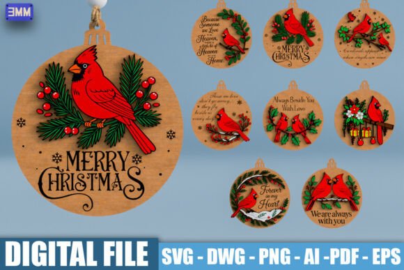 3D Cardinal Quote Ornament SVG DXF for Laser Cutting and Winter Amp