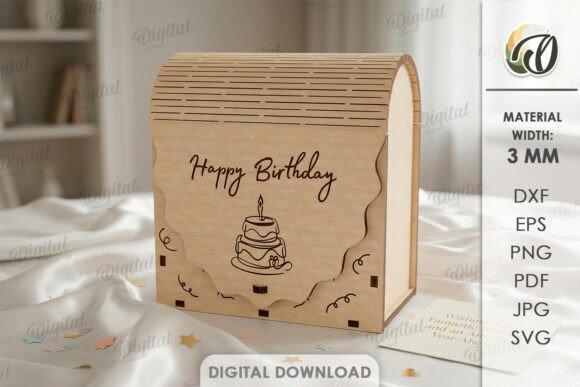 3D Gift Box Laser Cut. Happy Birthday SV