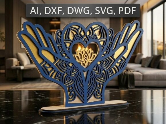 3D Hands Mandala Heart Laser Cut File: Laser Cutting and Other Home Decor