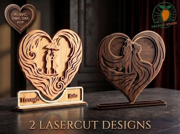 3D Layered Heart Bundle 2 Designs: Laser Cutting Wedding