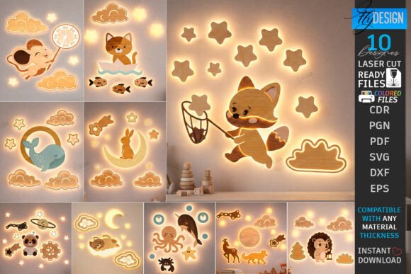3D Layered Nursery Night Light Bundle for Laser Cutting Wall Decor