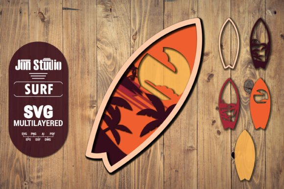 3D Layered Surfboard Summer SVG Graphics for Crafts
