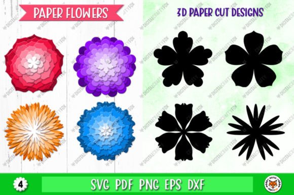 3D Paper Flowers SVG, Flower Silhouette