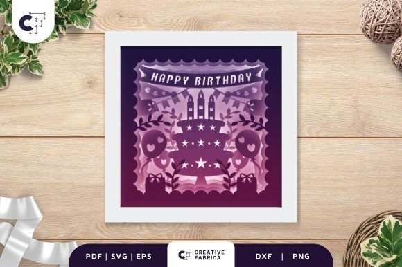 3D Shadow Box Happy Birthday Big Cake: 3D SVG for Birthdays