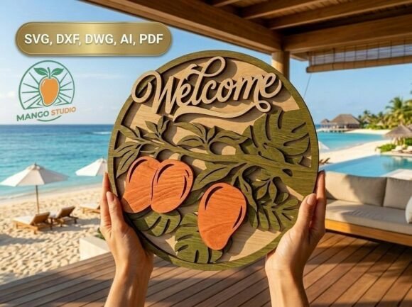 3D Summer Mango Welcome Sign SVG
