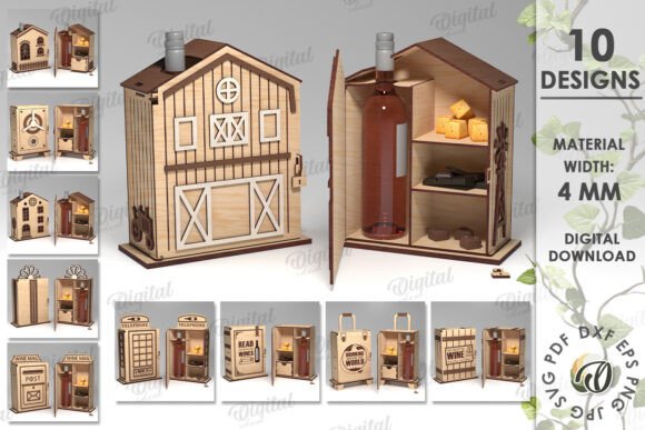 3D Wine and Treats Box Laser Cut Bundle for Packaging