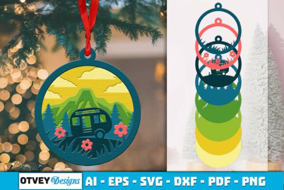 Camping 3D Ornament Layered: Laser Cutting and Ornaments for Digital Sellers