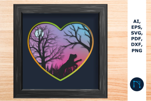 Dog Shadowbox Bundle 3d SVG with Heart