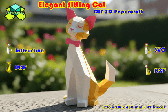 Elegant Sitting Cat 3D DIY Papercraft: A Designer’s Review of This 3D SVG Cats Asset
