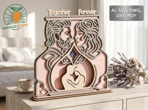 King Queen 3D Laser Cut Stand 3mm SVG: Laser Cutting and Wedding