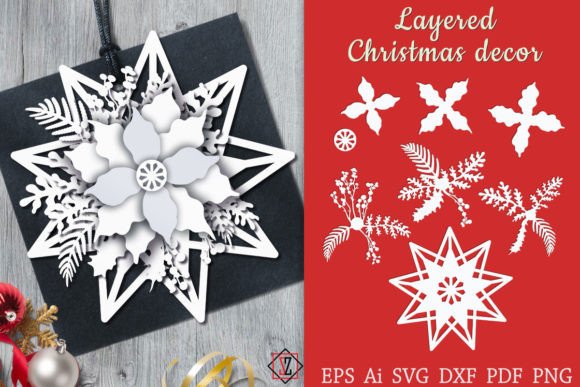 Layered Christmas Decor. 3D SVG