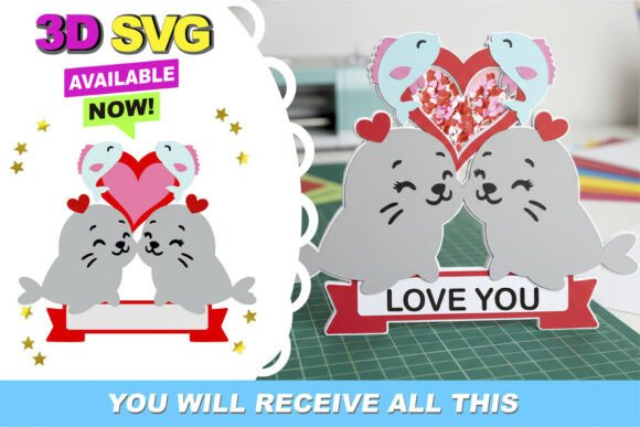 Seal Love Cake Topper 3D SVG