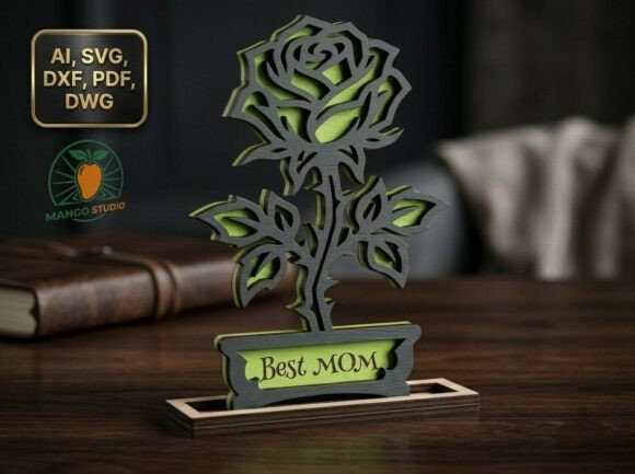 Tattoo Gothic Rose Best Mom 3D Design for Laser Cutting and Mother S Day