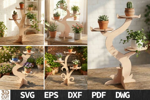 Tree Plant Stand 3D Laser Cut File for Home Decor